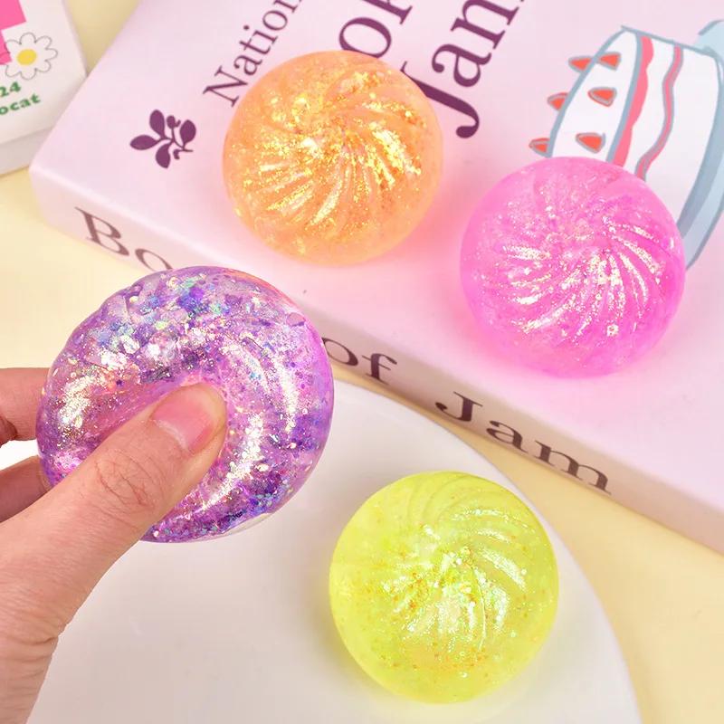 Mini Glitter Steamed Bun Squishy Toy Baozi Squeeze Toy with Steamer Box Colorful Squishy Dumpling Fidget Toy for Autism ADHD