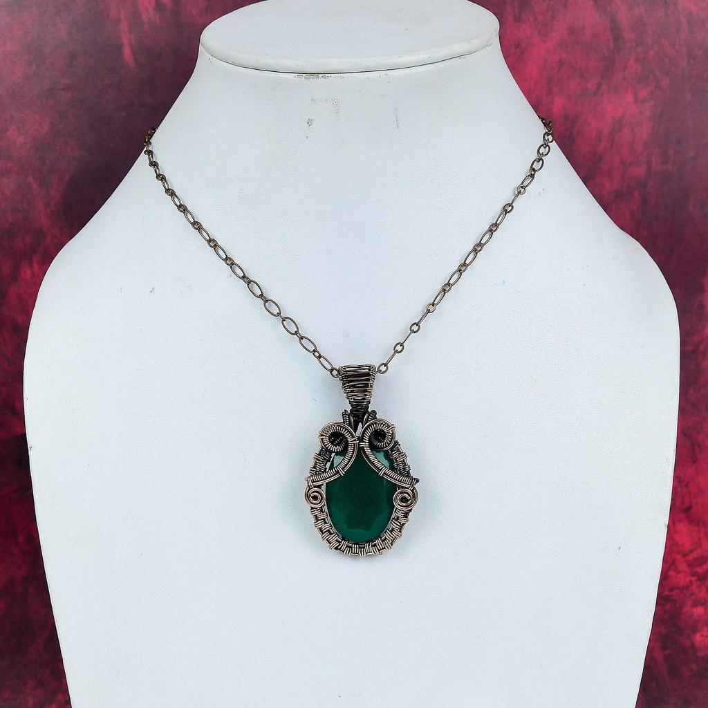 Faceted zambian emerald pendant copper wire wrapped pendant gemstone handmade jewelry designer pendant gifts for friend wire weaving jewelry