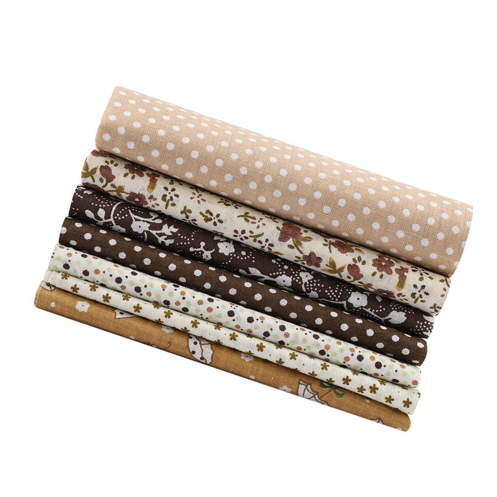 7 stk 50*50 cm Bomullsstoff DIY Assorted Squares Pre Cut Sengesett Quarters Bundle (brun)