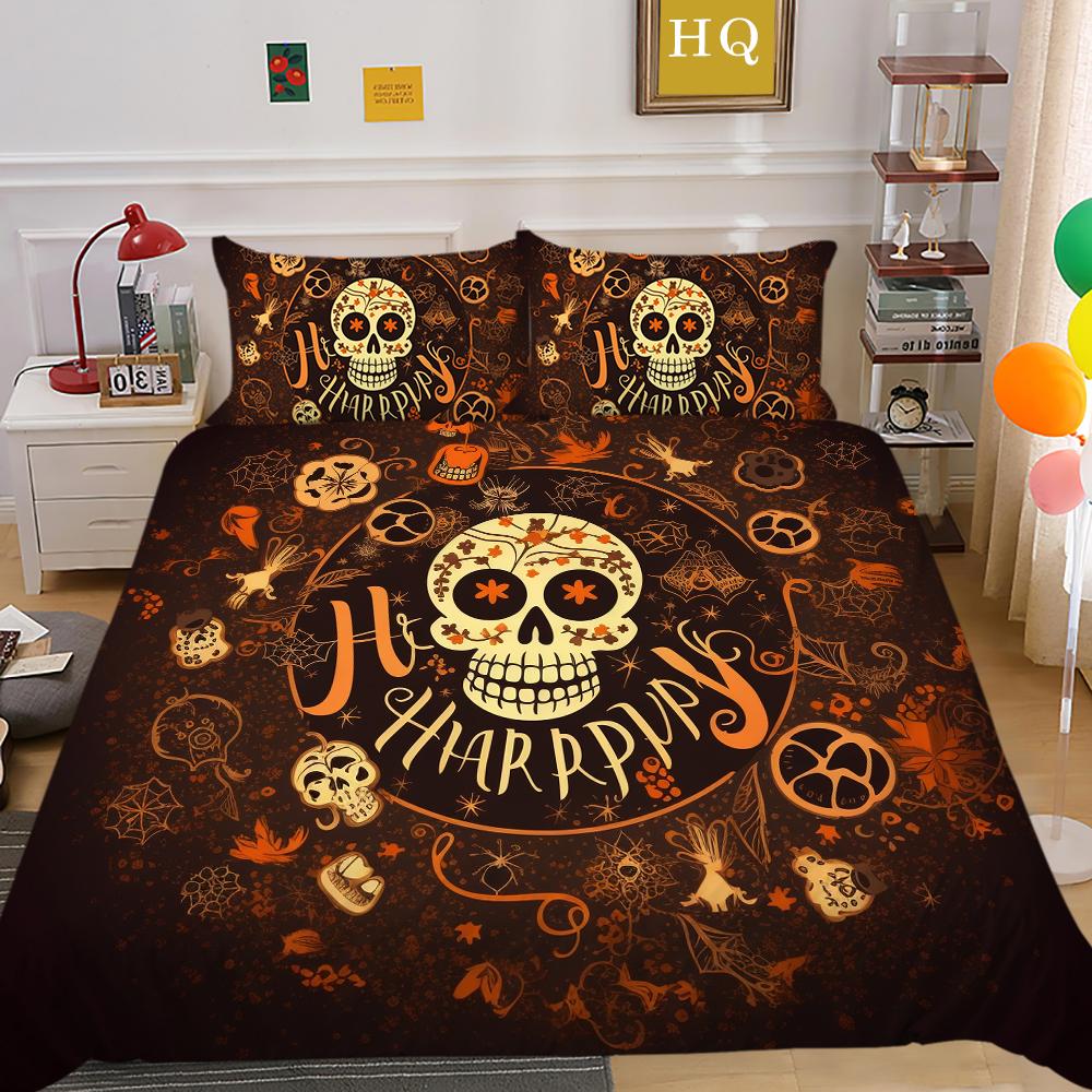 3D Halloween Home Bedding Set Pumpkin Ghost Quilt Cover Pillow Case 2/3 Pieces AU220 * 240 Full Size Soft and Easy To Clean Bedroom Decoration