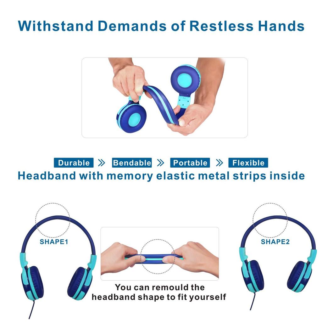 SIMOLIO Kids' Headphones with Shared Port, Microphone, and Volume Limiting for Kids, Boys, Girls, and Teens, Wired Headphones with 3.5mm Stereo Plug