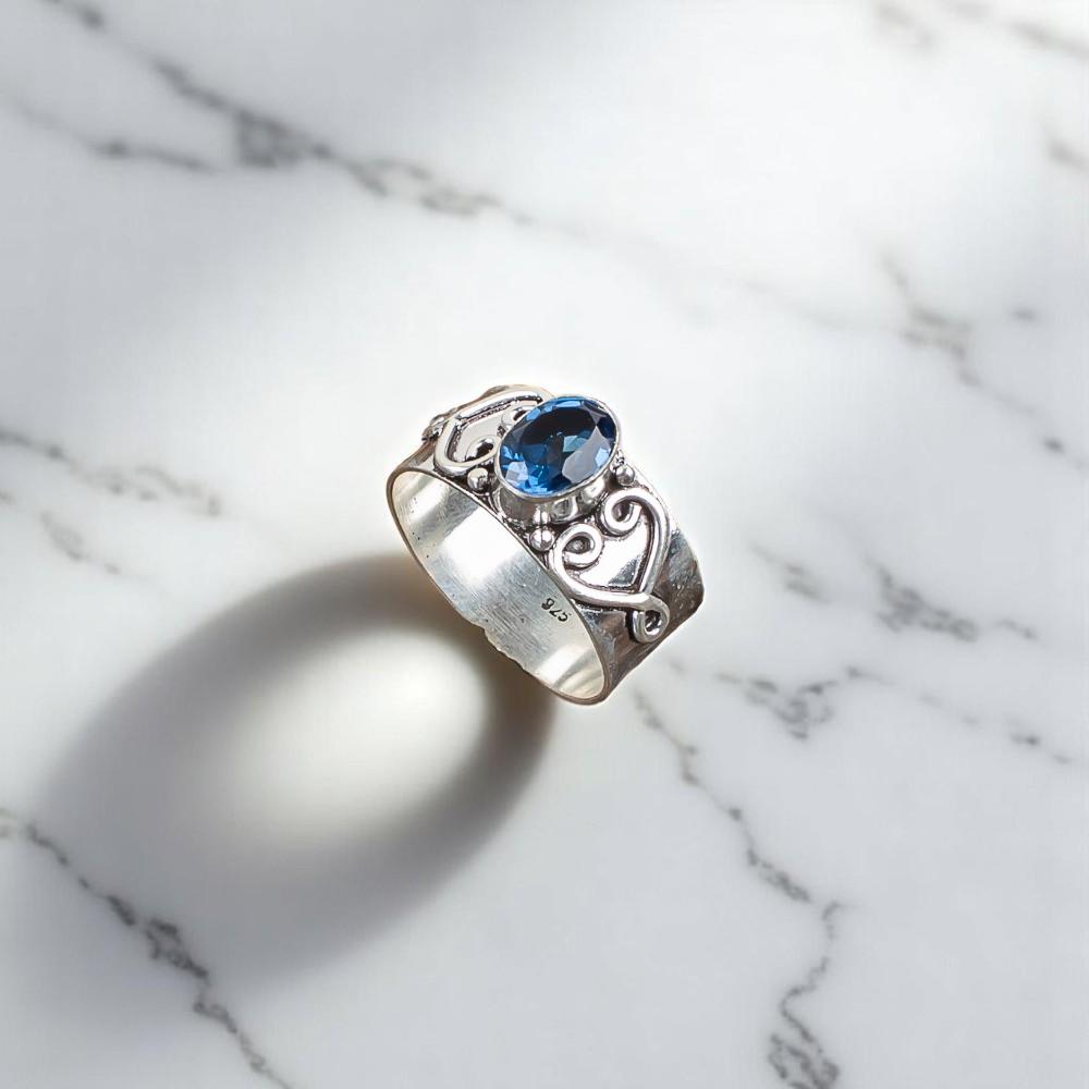 London Blue Topaz Gemstone 925 Sterling Silver Jewelry Handmade Ring For Women RR-16-11