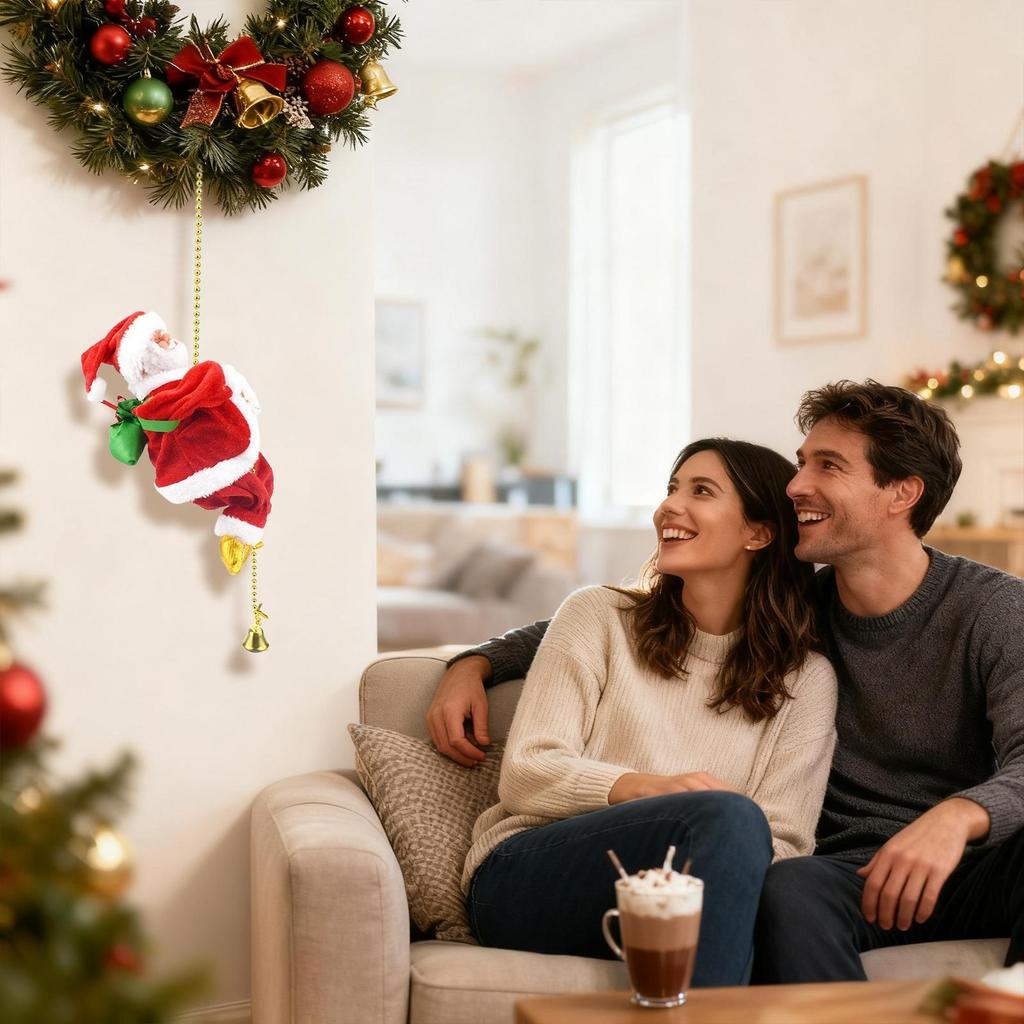 Electric Doll Climbing Rope with Music Battery Operated Santa Claus Bead Climbing On Rope For Christmas Decoration