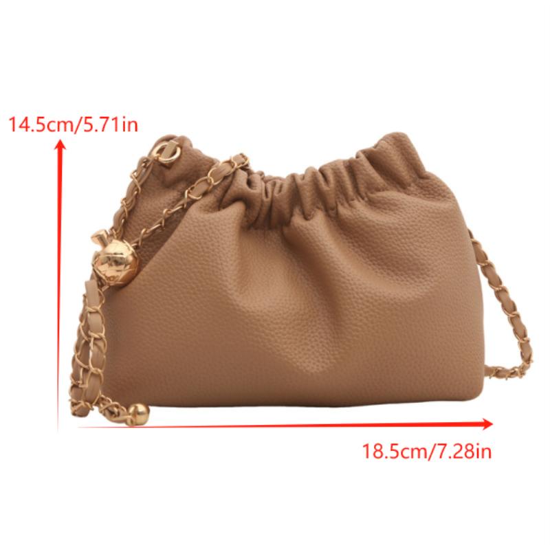 Women Chain Shoulder Bag Girly  Pu Crossbody Tote Bag Commuter Bucket Bag Casual Pleated Hobo Bag Satchel Sling Bag Gifts