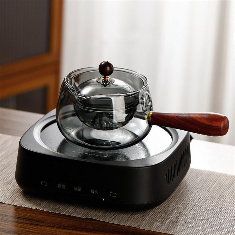 Removable 360° Rotary Glass Teapot Heat Resistant Side Wooden Handle Glass Pot Tea Maker Kungfu Tea Set