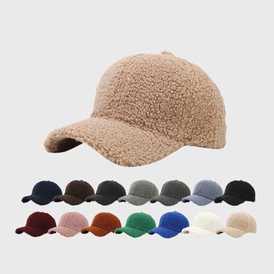 Hat Women  And Winter Solid Color Lamb Wool Baseball Cap Warm Cap Retro Curved Sun Hat
