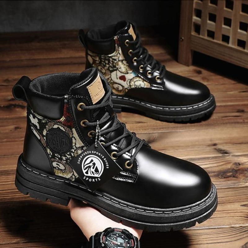 Fashion Fashion Shoes for Mens Retro Canvas Working High Top Boots Men's Ankle Boots Outdoor Street Style Platform Boots Botas Masculino