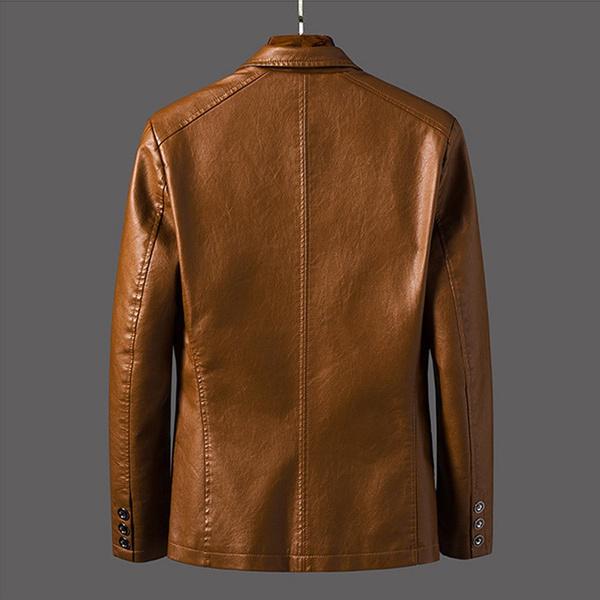 Spring and Autumn Men's Slim Thin Section Lapel Suit Fashion Casual Leather Jacket