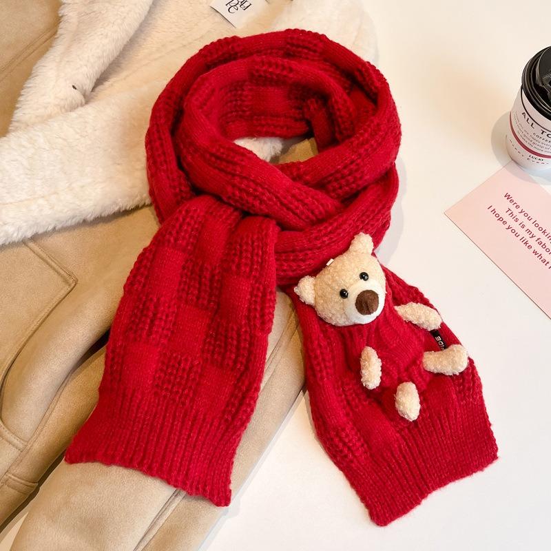 Christmas new red bear knitted scarf women's autumn and winter cute scarf versatile new girlfriend
