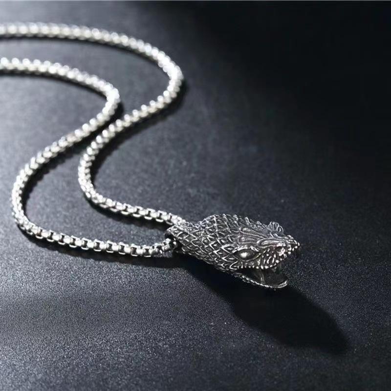 Retro Snake Head Men's Trendy European and American Simple Hip-hop Jewelry Women's Necklace Pendant