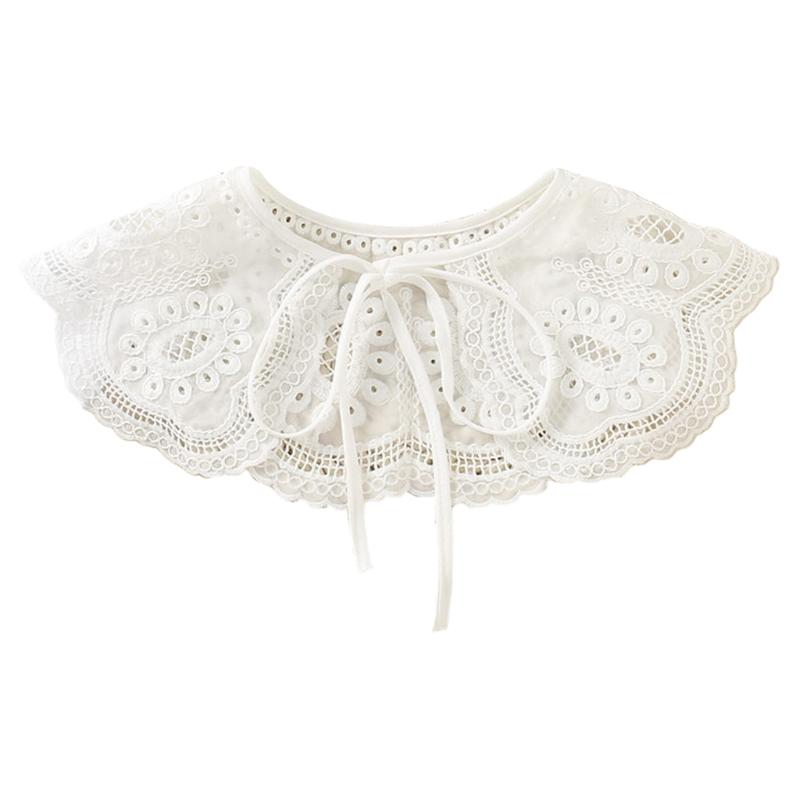 Royal Style Cotton Fake Collar Shawl Wrap Hollow Out Floral Lace Ruffled Trim Necklace Pointed  Lapel Blouse Dropshipping