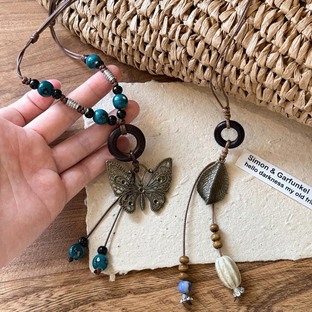 Bohemian Ethnic Style Geometric Round Butterfly Pendant Necklace Light Luxury High Sense Design Sense Niche Necklace Women