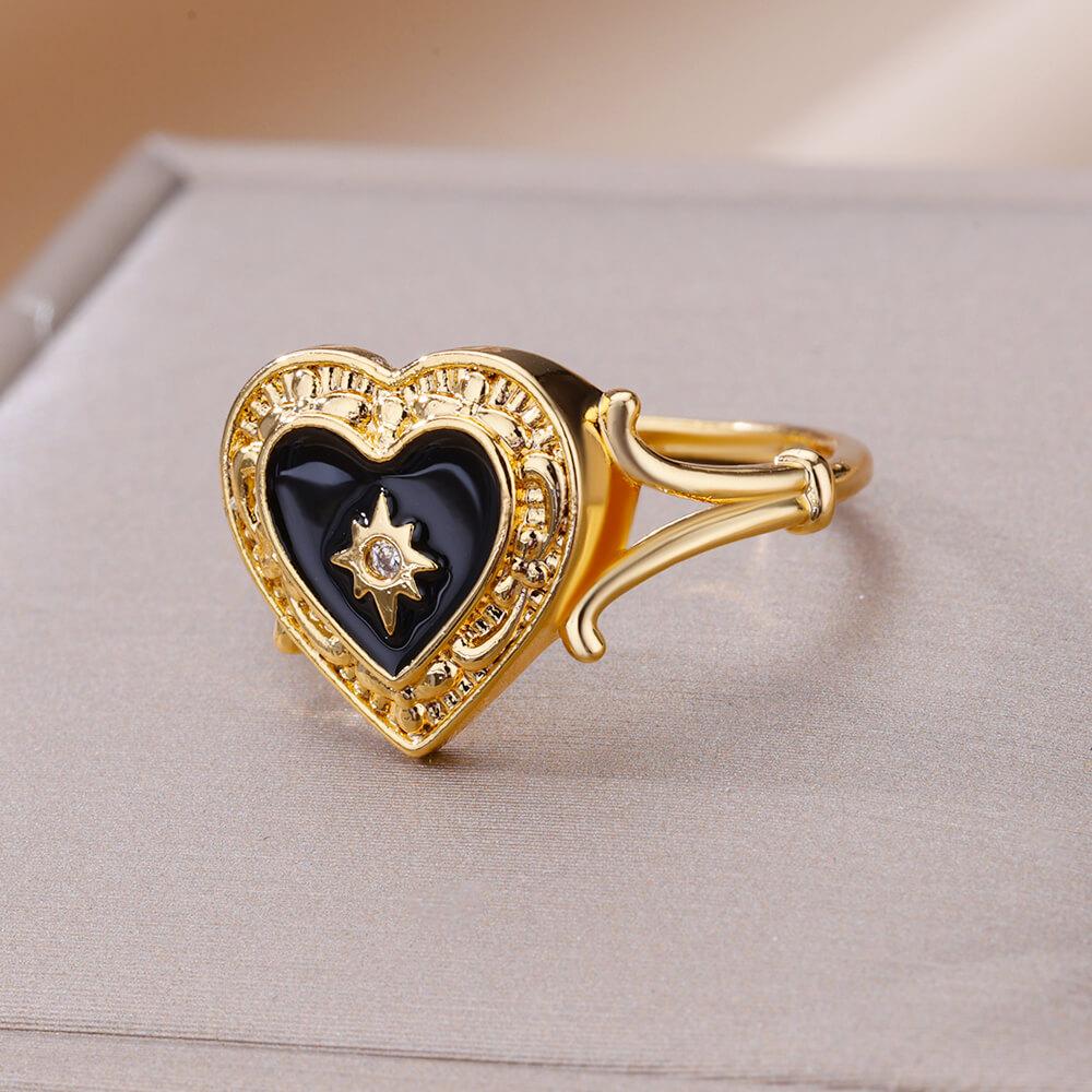 Zircon Heart Rings For Women Stainless Steel Gold Color Aesthetic Couple Ring  Trend Wedding Jewelry Gift For Friend