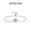 Pure 925 Sterling Silver Luxury Turquoise Blue Eyes Clear Cubic Zircon Crystal Link Chain Bracelet For Women Fine Jewelry
