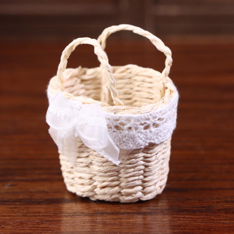 1/12 Dollhouse Cute Mini Rattan Hand Basket Model Dollhouse Kitchen Accessories Dolls House Decoration Toy Pretend Play Toys