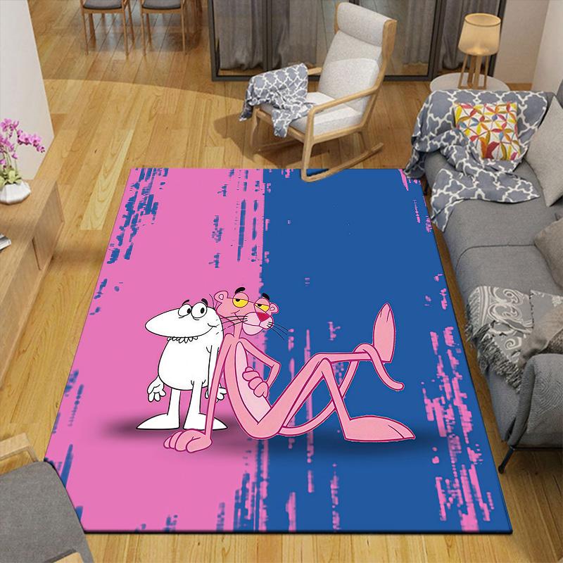 Der rosarote Panther Flanellmuster Quadratischer Teppich, Läufer, Teppich für Wohnzimmer Schlafzimmer Sofa Spielzimmer Dekor, Rutschfeste Fußmatte