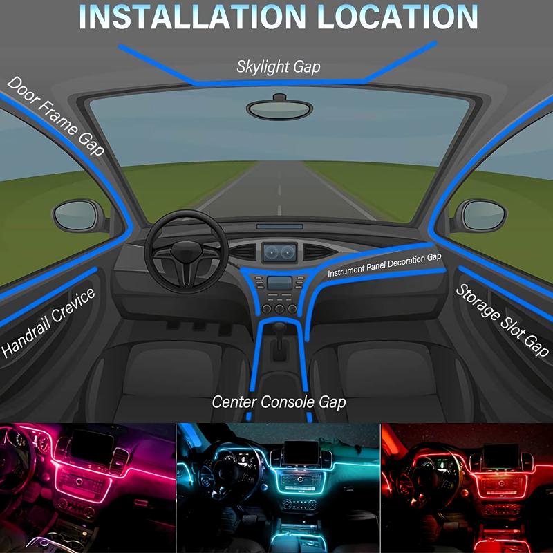 Car Interior Neon RGB Led Strip Flexible EL Wire Lights With App Control Ambient Atmosphere Strip Light Decorative Lamps