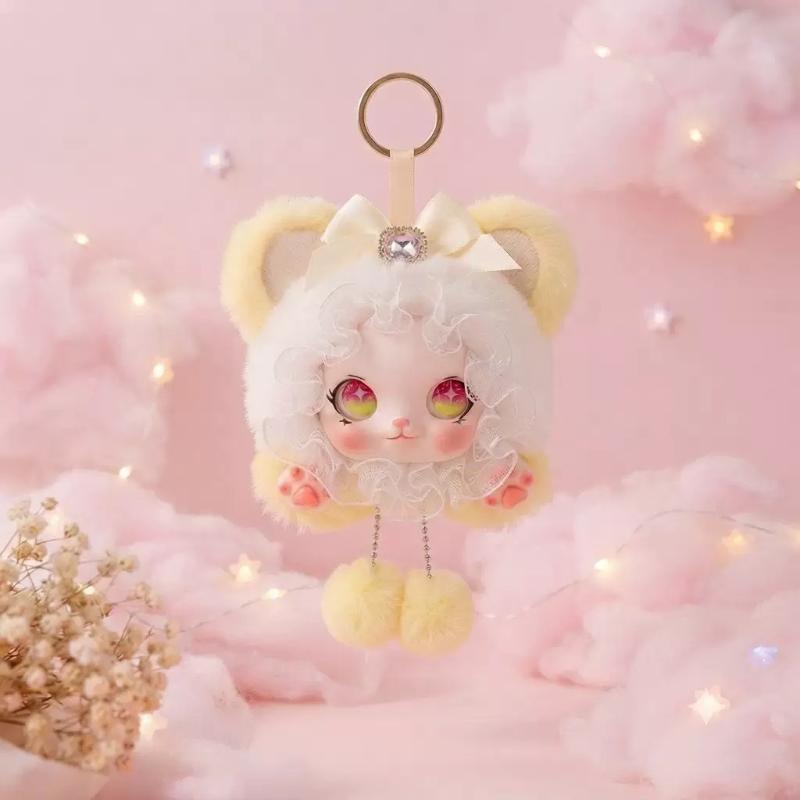 Cute Fluffy Fox Keychain Kawaii Vinyl Doll Face Plush Bag Charm Pendant for Children School Bag Ornament Gift