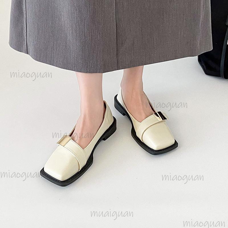 Vintage Mid Heel Black Pumps Women's Soft Sole Belt Buckle Loafers Square Toe Leather Shoes for Women Fashion Office Ladies Shoe