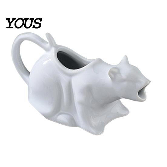 Contenitore per Cibo Liquido per Cucina a Forma di Gatto in Ceramica, Lattiera Carina da Gatto, Versatore per Panna Latte Sciroppo, Brocca con Statuetta Animale per Tavola da Pranzo,