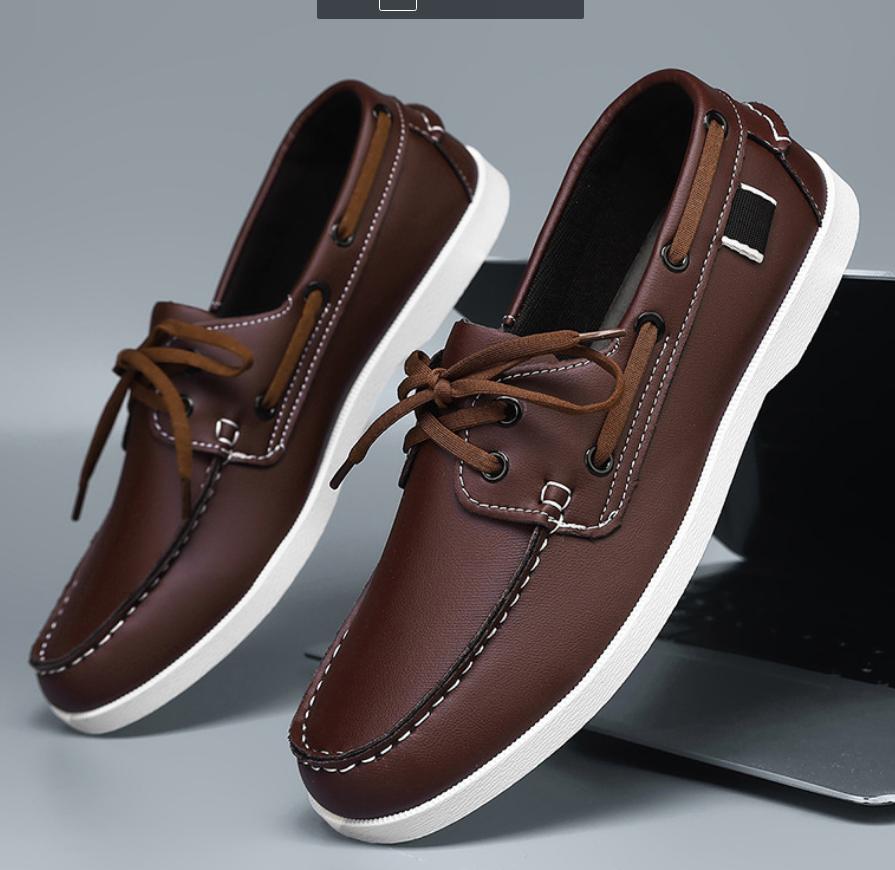 Fashion New Leather Dress Boat Shoes for Man Stylish Business Male Loafers Brand Slip on Casual Flats Moccasins Breathable Formal Shoes