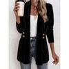 Women Velvet Long Sleeve Cardigan Double Breasted Gold Button Casual Longline Outerwear