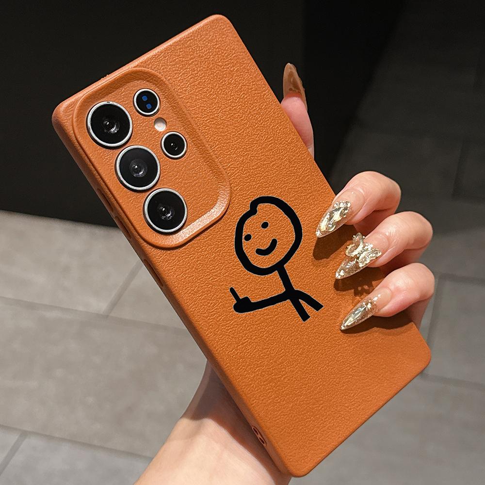 Samsung A07 A16 Xiaomi Redmi 13C 14C for iPhone 17 16 Pro Max Infinix Realme Phone Cases Soft brown Leather pattern TPU Case NY49 Cartoon Matchman