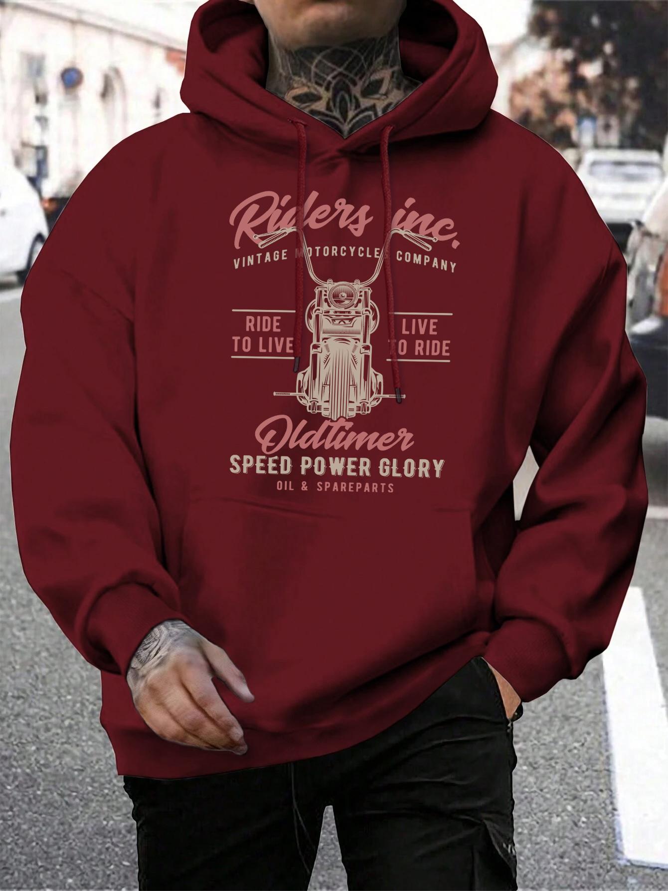 GUOYAN TOP Ride To Live Coole Motorfiets Print Heren Hoodies Fleece Hoodie Casual Losse Sportkleding Mannelijk Zak Comfortabele Mannenkleding M