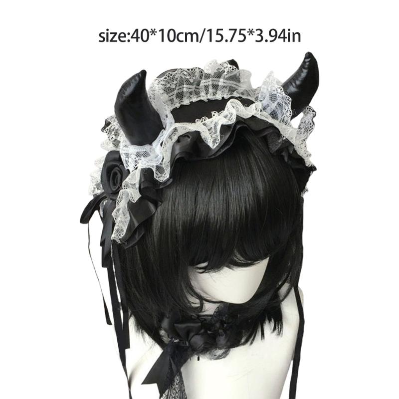 Devil Horn Headband Headpiece Gothic Lace Hairband Gothic Costume Accessories For Women Halloween Cosplay Music Festival