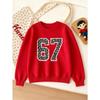 Kids Unisex Crewneck Sweatshirt, Leopard Print Stitched Outline Varsity 67 Number Long Sleeve Pullover,  Sweatshirt for Boys Girls Over 4 Years Old