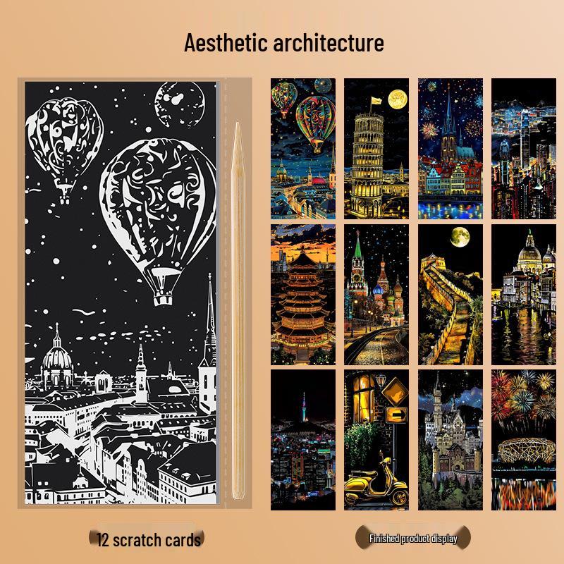 Nocny Widok Miasta Zamek Kreatywny Zdrapka dla Dorosłych Kobiet i Studentów - Malowanie Dekompresyjne