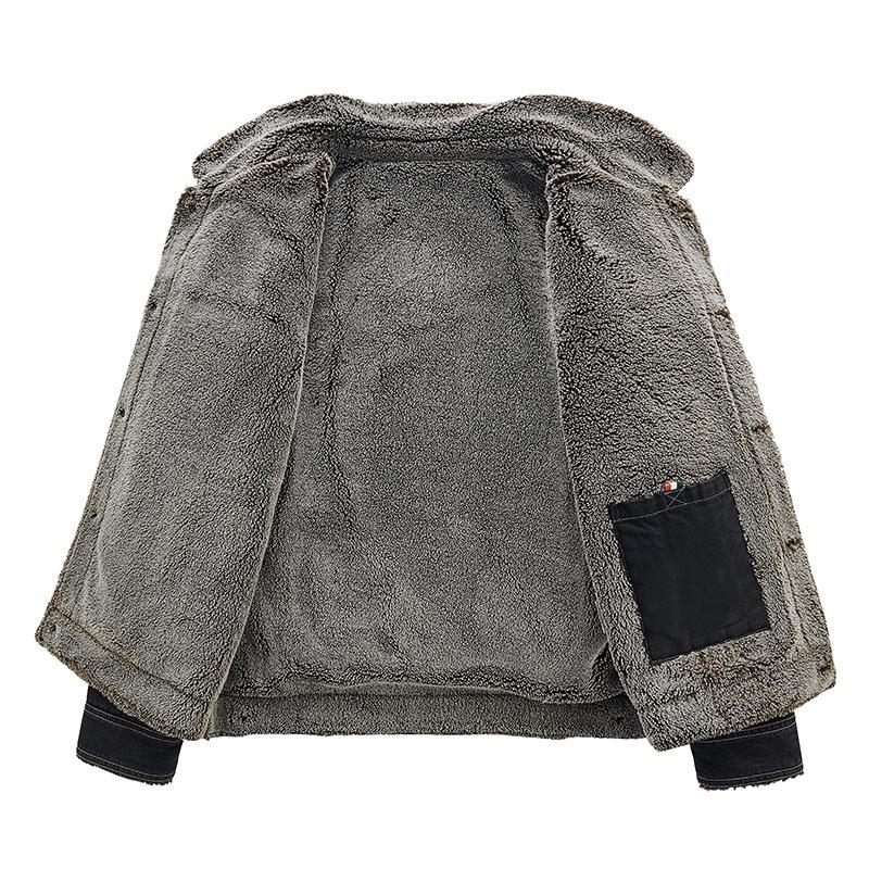 Lapel Jacket Men's Autumn and Winter Plus Velvet Thickened Large Size Wool Collar Workwear Cotton Cotton Jacket Versatile Warm Men's Jacket Men