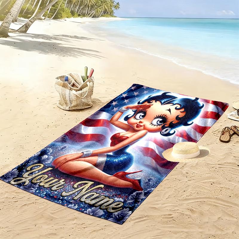 Custom NameAmerican Pin-Up Beach Towel Soft Microfiber Summer Towel Quick Dry Absorbent Towel for Beach Swimming Pool Travel