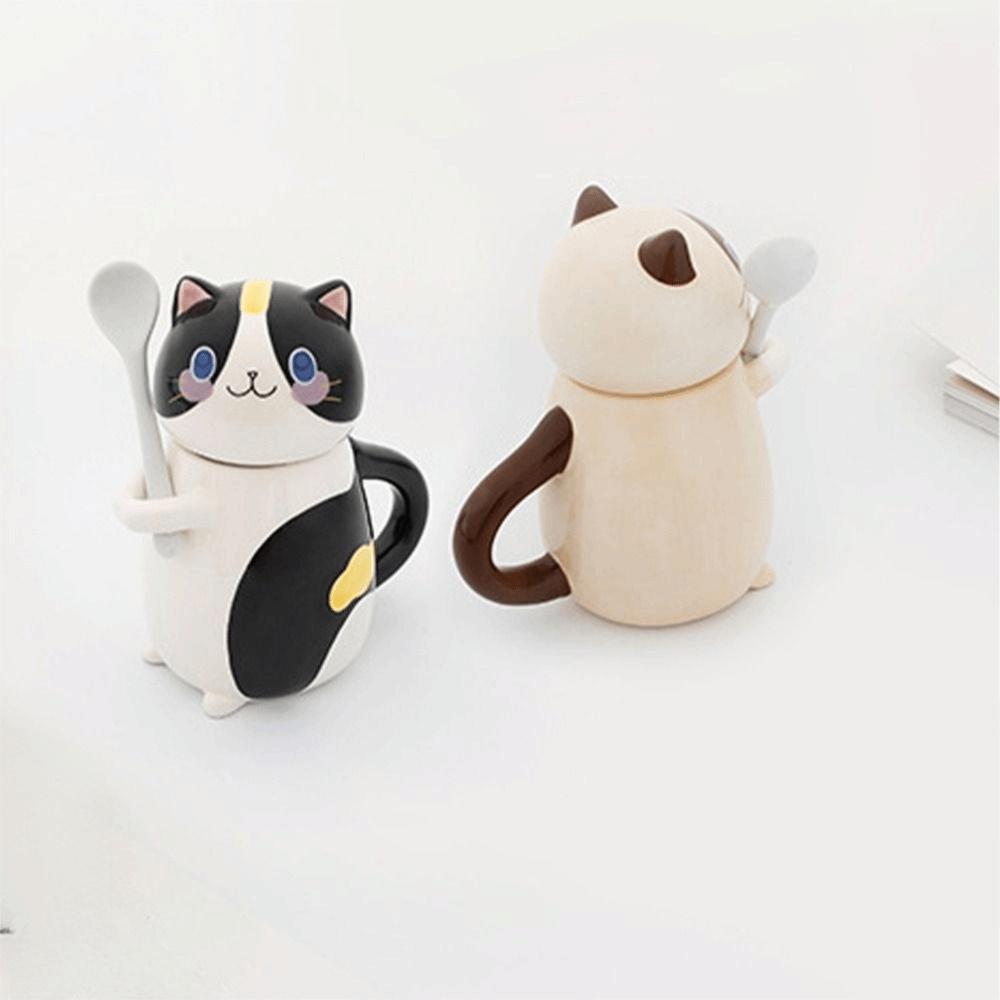 Capped Mug Cat Coffee Mug With Spoon Coffee Pots Cute Milk Tea Cups  Water