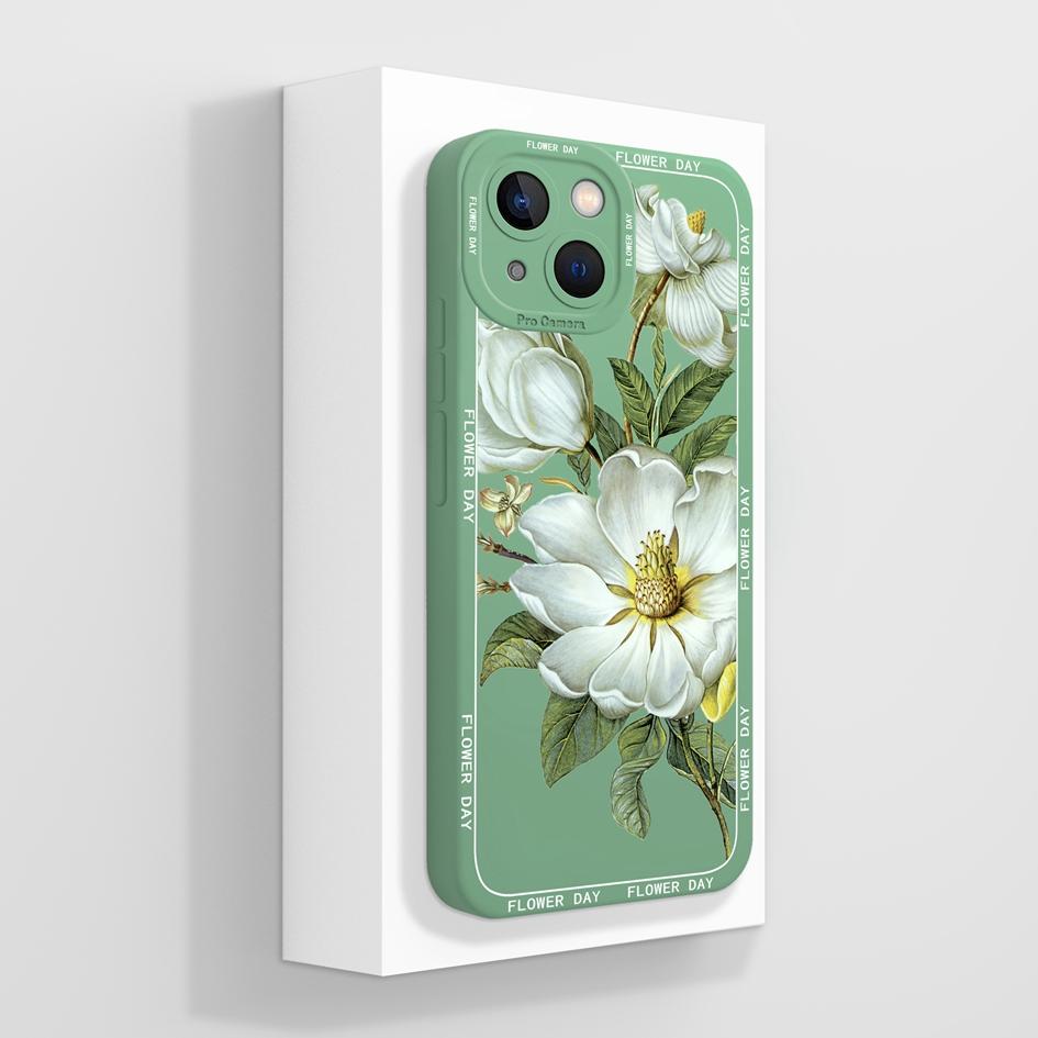 Smartphone Case For iPhone 13 14 15 16e Pro Max Mini Plus Lazy Kitten Pretty Flowers Pattern Liquid Silicone Shockproof Advanced Shell For iPhone Capa