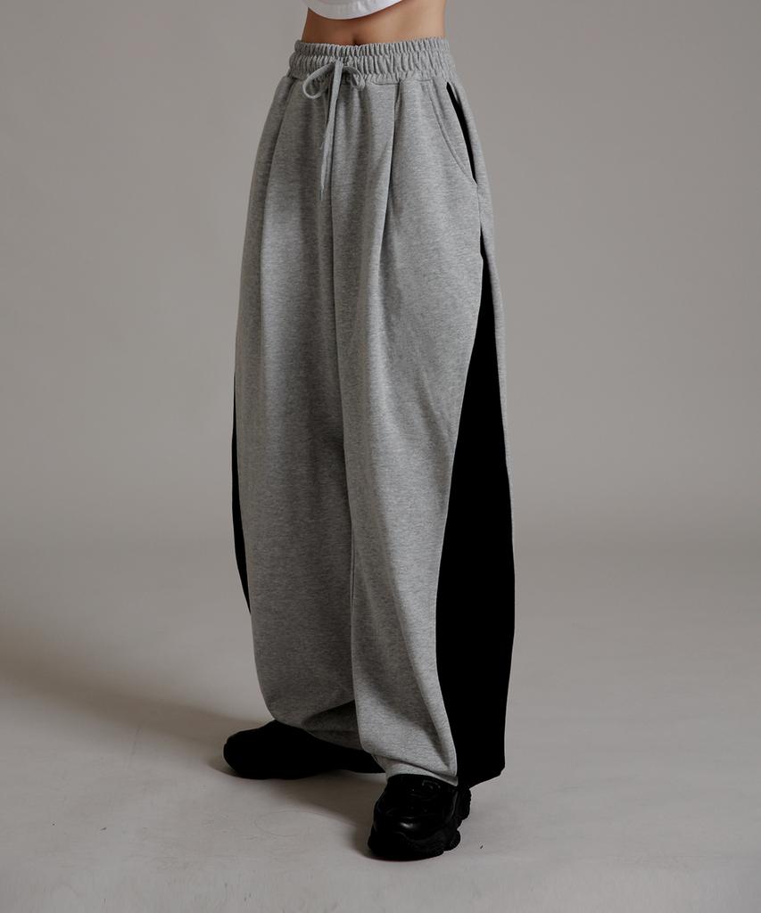 LIKE THE MOST Training Pintuck Color Block Wide Pants Melange
