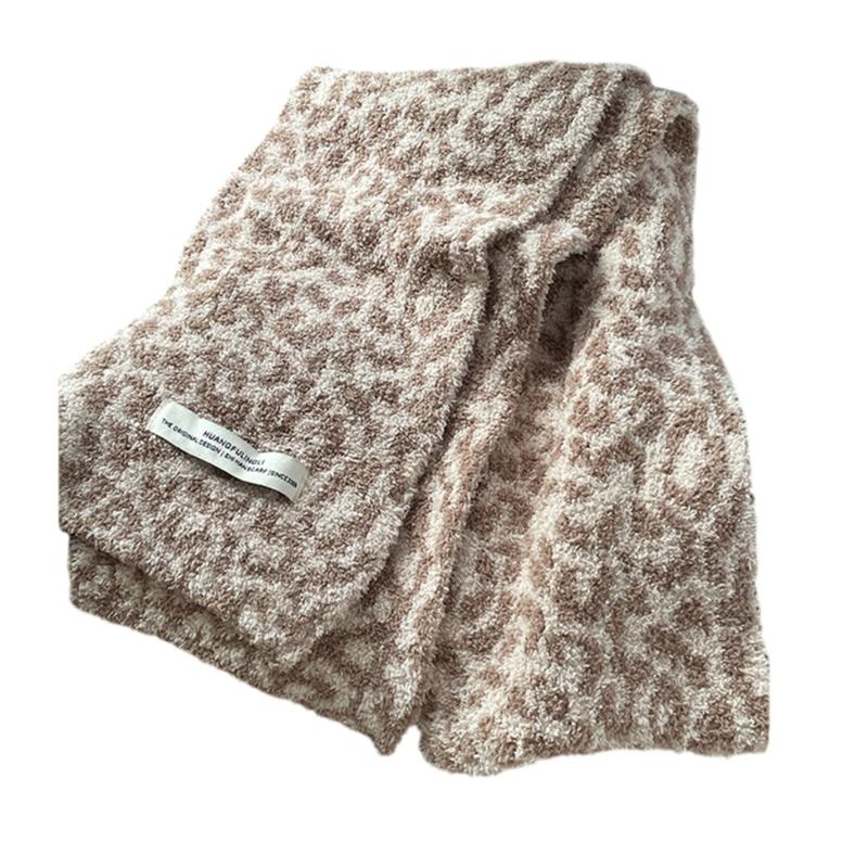 Écharpe en peluche imprimé léopard Douce et chaude Foulard Mode Écharpes d'hiver Convient pour le ski et le camping