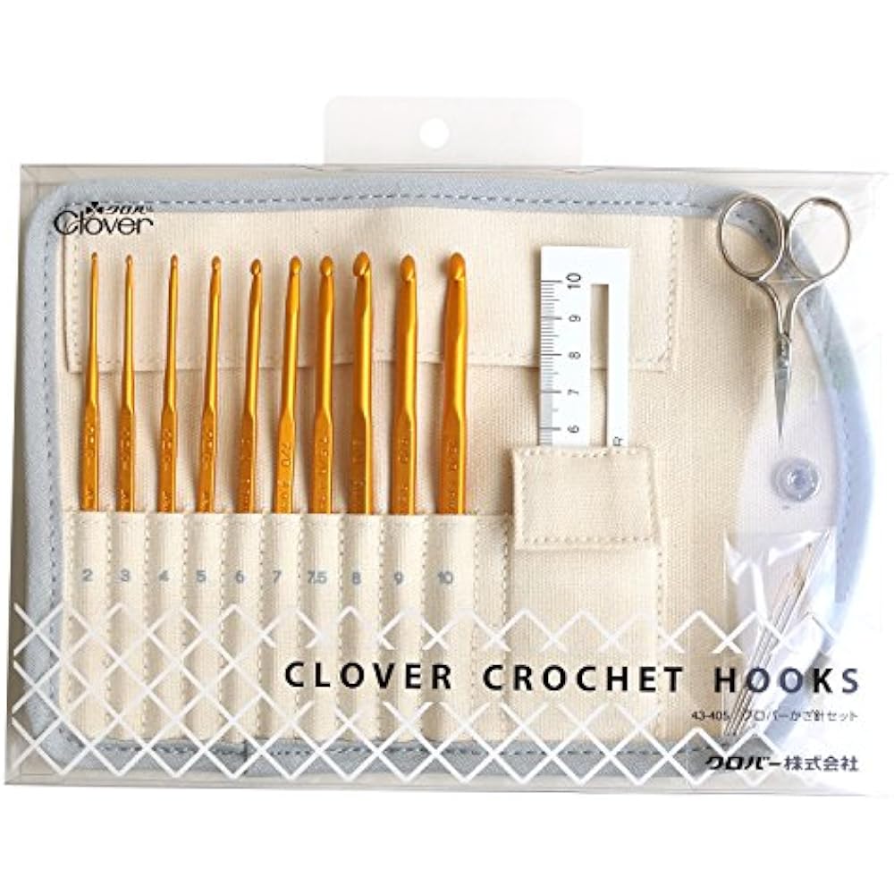Clover Crochet Set, 10 Crochet Hooks, 3 Binding Needles, Mini Scissors, Knit Gauge, Crochet Case,...