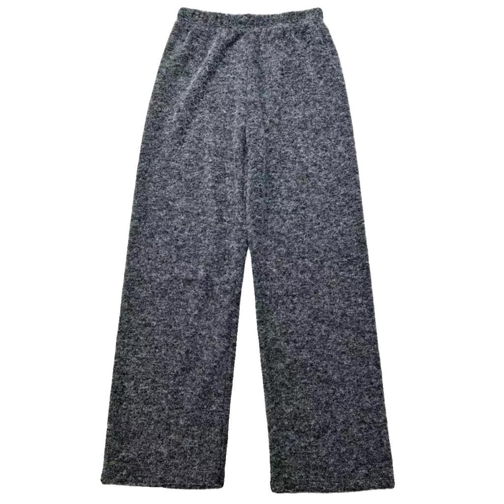 Women's Thickened Off-White Wool Wide-Leg Pants - Autumn/Winter, Loose Fit, Straight Cut