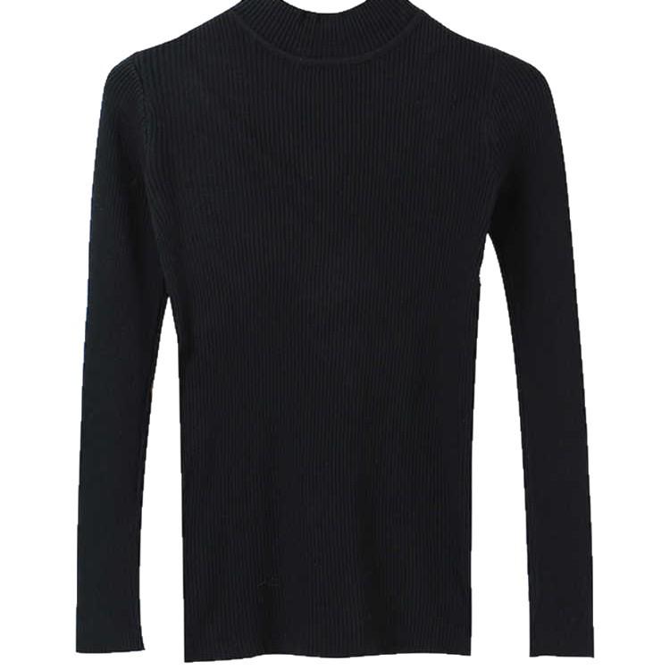 Women's 2026 Autumn Slim Fit Black Knit Long-Sleeve Half-High Neck Sweater