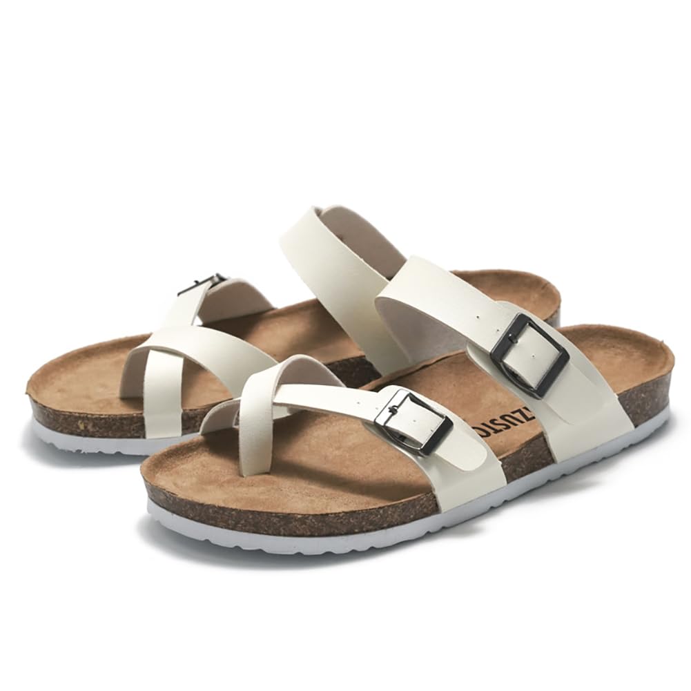 Sandales en Liège à Brides Croisées pour Hommes et Sandales Plates Confortables et Légères de Plage d'Été à Plateforme [KOSIKINI] Femmes, Sandales, Sandales, Sandales, (Blanc,