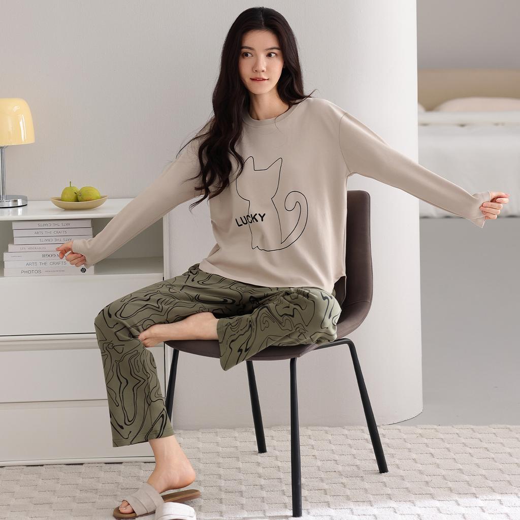 Pajamas Women's Spring, Autumn and Winter Pure Cotton Long-sleeved 1011 New Cute Student Large Size Can Be Worn Outside Loungewear Suit