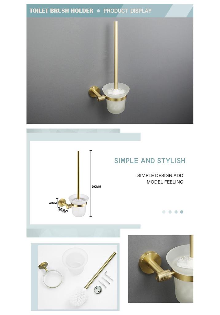 Brushed Gold 304 Stainless Steel Bathroom Set: Knurled Towel Rack, Towel Bar, Paper Holder, and Coat Hook