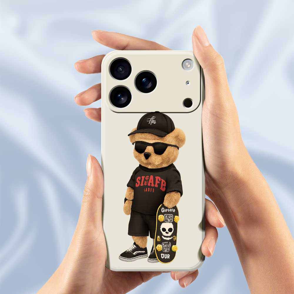 For iPhone 17 Pro Case Cool Bear Pattern Printing Straight Edge TPU Phone Back Cover