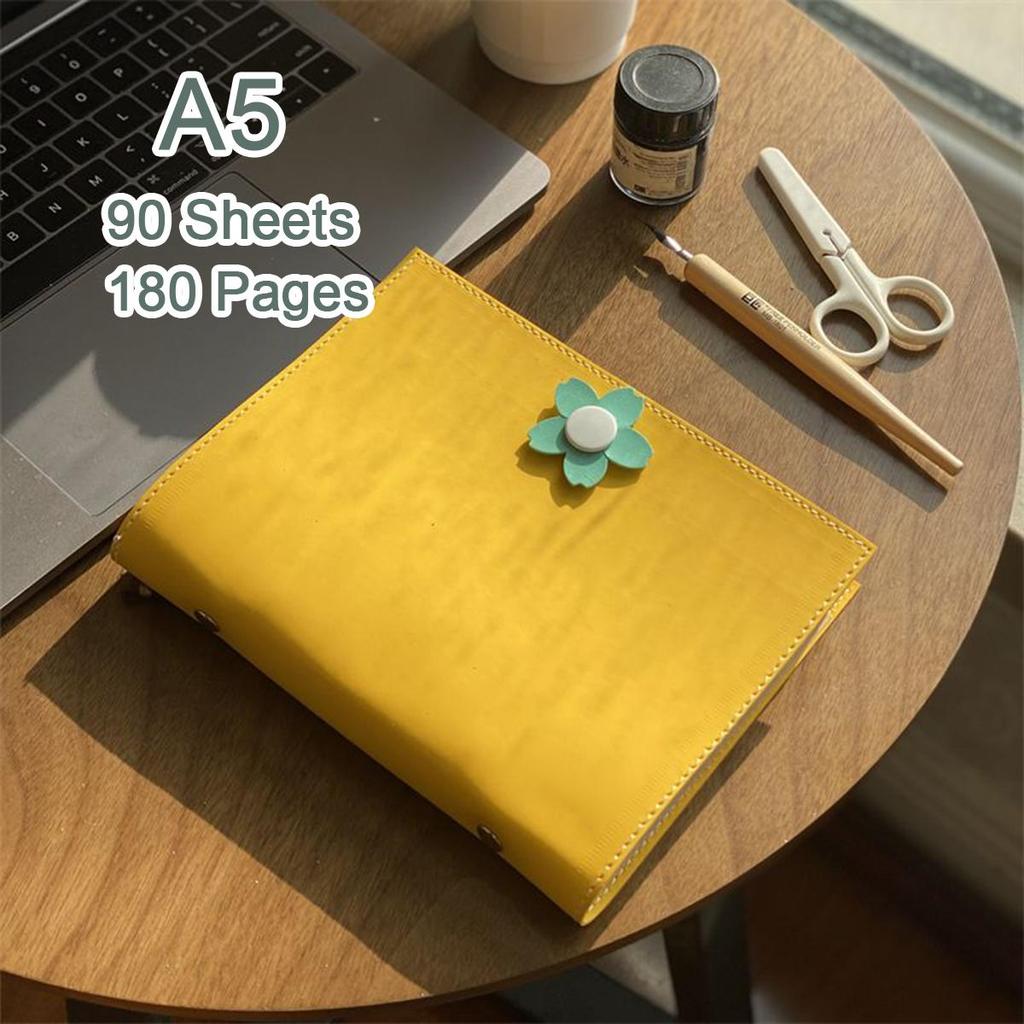 A5 travel diary, girls' leather notebook, student notebook, memo, 90 sheets, 180 pages, replaceable inner pages