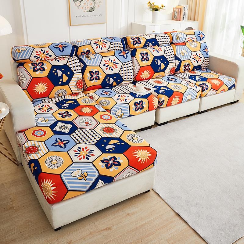 Bedruckter Sofa-Sitzkissenbezug, elastisch, Haustiere, Kinder, Wohnzimmer, Blumenmuster, dehnbar, waschbar, abnehmbarer Schonbezug, Möbelschutz