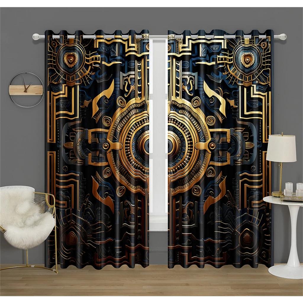 Metal Safe Cabinet Gate Aztec Pattern Curtain Fit Office Decor Bedroom Living Room Kitchen Balcony Window Decor 2 Panels