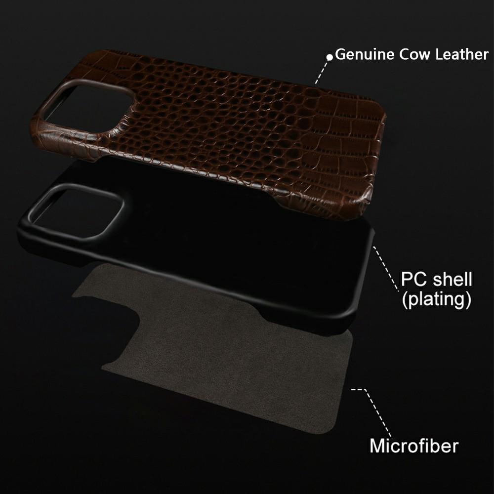 For iPhone 16 Pro Max Genuine Leather Crocodile Pattern Premium Phone Case Protective Cover