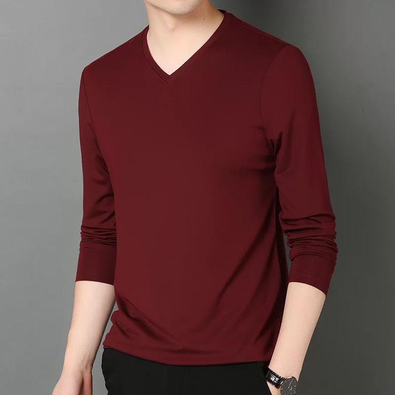 Men's Slim Fit Long-Sleeve V-Neck T-Shirt for Spring & Autumn