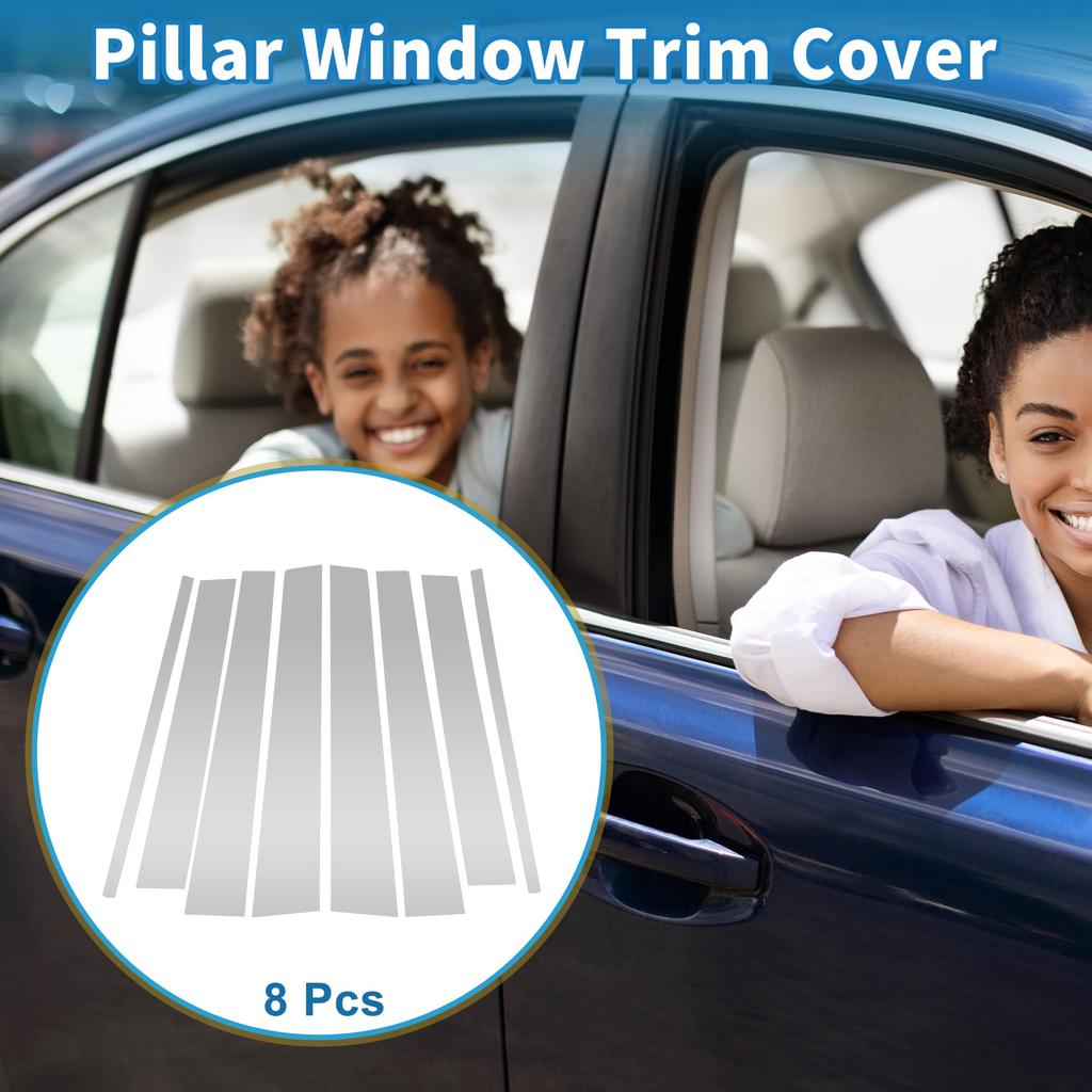 ABSOPRO Door Pillar Window Trim Stickers for Pillar Door Outer Exterior Covers for VW Touran Silver Tone Anti-Scratch Posts, 2004-2015,